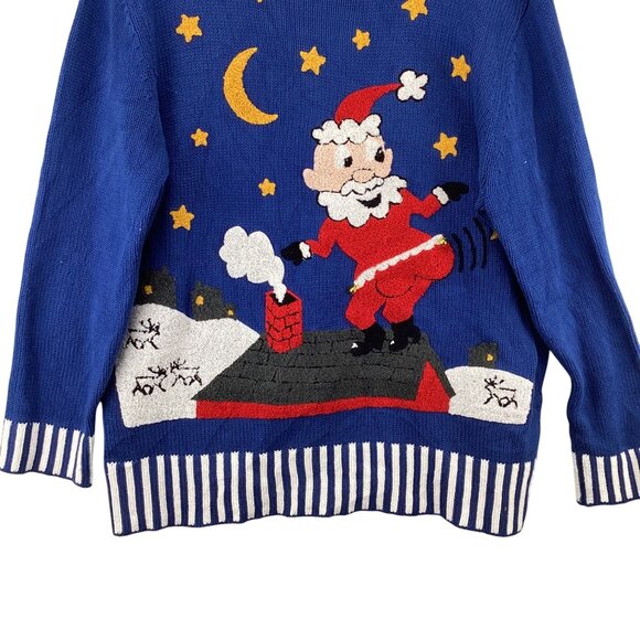 Christmas Men’s Sweater Santa Jingle Blue Size XL Xlarge‎ Booty Santa Bells - Picture 3 of 12